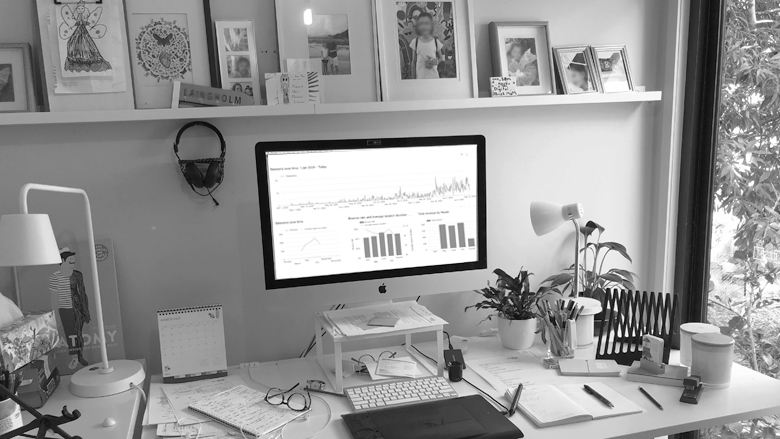 AI Mode in Australia, image shows AI results graphics on computer in business office